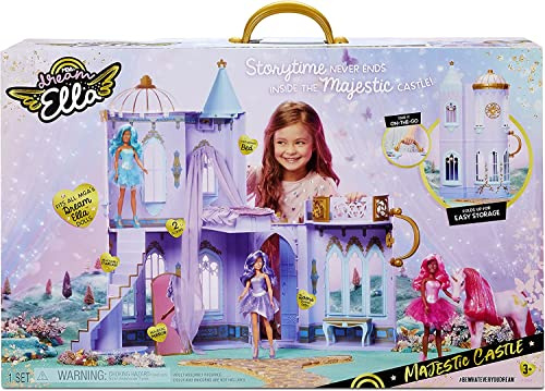 Dream Ella MGA's Château majestueux – Château à 2 étages Mobile – Convient aux poupées Mannequin de 29 cm – avec des Portes fonctionnelles, des Meubles & Accessoires, 3 Ans +
