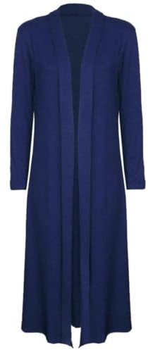 Urban Fashion Ladies Maxi Long Length Boyfriend Women Cardigan Collared Top Long Full Sleeve Floaty Duster Jacket Coat Blazer (Navy Blue, Numeric_20)