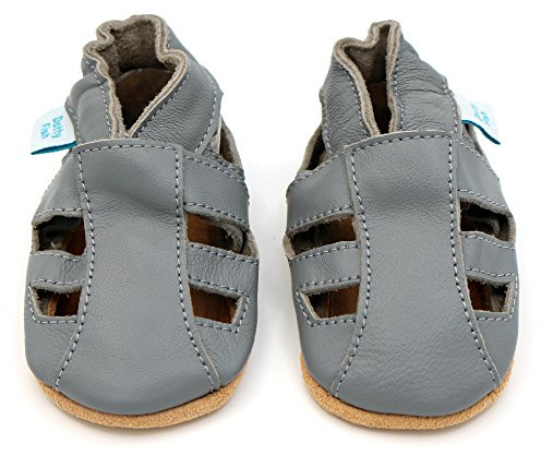 Dotty Fish Ledersandalen für Babys und Kleinkinder – Von Podologen empfohlen, atmungsaktiv, rutschfeste, britische Marke. Barfuß-Sommerschuhe für Jungen und Mädchen – Graue Sandalen 6-12 Monate