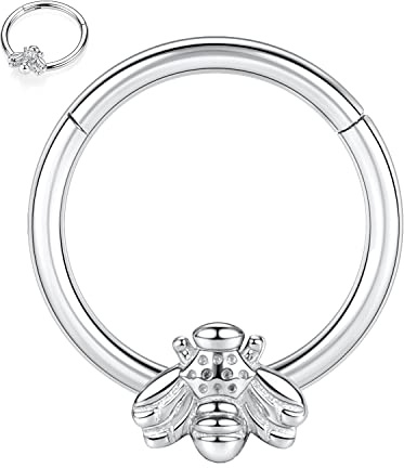 AROWRO 16G Acero Inoxidable Septum Clicker Daith Pendientes Daith Rook Tragus Helix cartílago Lobe Septum Piercing Joyería Serpiente/Pirámide/Flecha/Estrella/Diseño Anillo Segmento Plegable, Acero