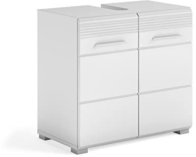 xonox.home - Waschbeckenunterschrank Badezimmer Linus 60x56x34 cm in Front weiß Hochglanz Korpus weiß - Badunterschrank Waschtischunterschrank - modern und funktional