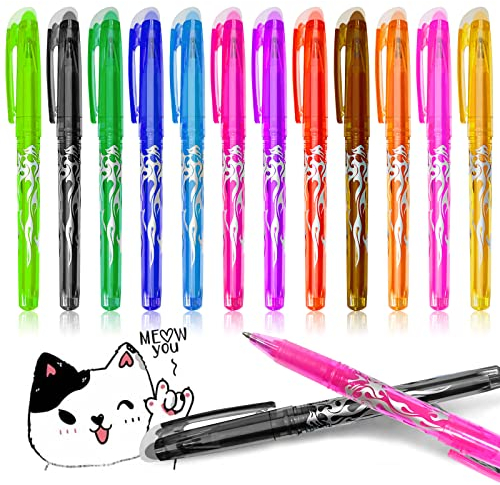 Radierbarer Kugelschreiber Tintenroller Radierbar, 12 Stück Bunt Gelschreiber Friction Stifte Radierstift für Schulsachen Bürobedarf Studenten