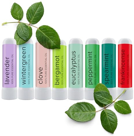 MOXĒ Nasal Inhalers Bundle, 8 Essential Oils, 100% Pure and Undiluted, Therapeutic Grade, No-Mess Portable Aromatherapy, Includes Eucalyptus, Peppermint, Lavender, Wintergreen, Made in USA - Pack of 8