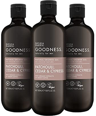 Baylis & Harding Goodness Men's Patchouli, Cedar & Cypress Natural Shower Gel, 500 ml (Pack Of 3) - Vegan Friendly