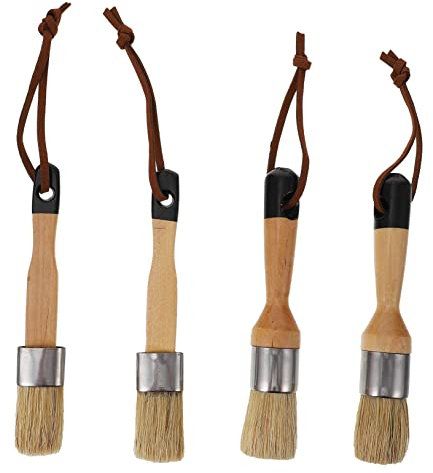 Ciieeo 4pièces Pinceaux Poils De Sanglier avec Manche Bois Ensemble De Pinceaux Ronds pour Peinture Et Vernis pour Projets Domestiques Et Professionnels