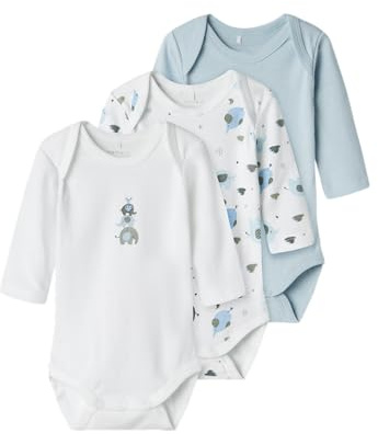 NAME IT Nbmbody 3p Ls Baby Elephant Noos Body a maniche lunghe Unisex - Bambini e ragazzi (Pacco da 3)