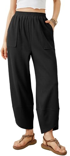 Xiaoxuemeng Womens Baggy Wide Leg Pants Casual Elastic Waisted Palazzo Harem Pants with Pockets(Black-M)