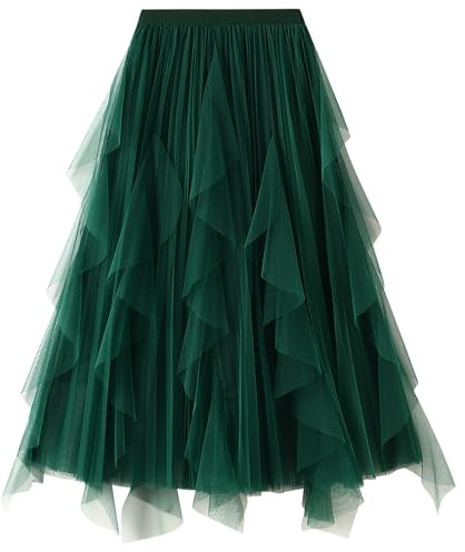 DGSHIRLDJO Tüllrock Damen Lang Elastische Elegant Vintage Tüll Rock A-Linie Mesh Swing Midirock für Alltag, Abschlussball