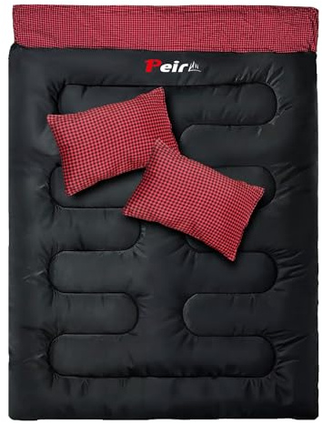 Peirhw XL Sleeping Bags for Adults - Extra Wide Rectangular 3 Season Sleeping Bag with Pillow and Carrying Bag, 300gsm Cotton Waterproof Camping Sleeping Bag for Indoor Outoor Use