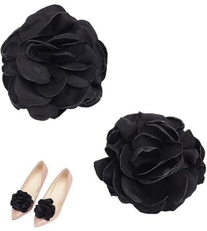 DELORIGIN 1 Paar Schwarze Blumen Schuhclips Schuhschnallen Für Hochzeiten Schuhschnallen Charm Tasche Kleidung Haarschmuck Für Frauen Haarnadel Broschen Party High Heels Flats