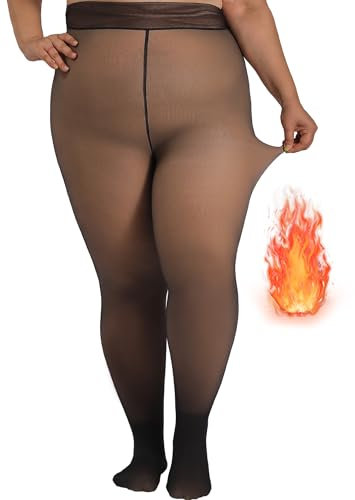 DORALLURE Übergroße Thermo Strumpfhose Damen, Gefüttert Fleece Winter Warme Thermostrumpfhosen, Gefälschte Durchscheinend Strumpfhose (Translucent, 3XL-4XL)