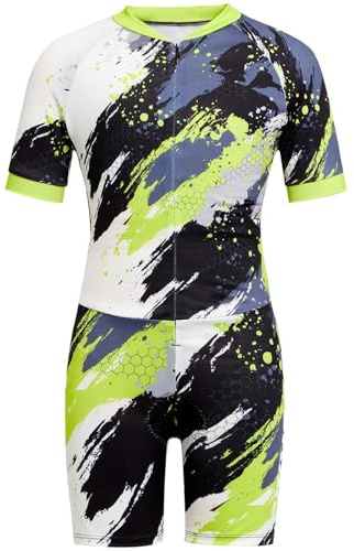 Gogokids Boys Cycling Jersey Youth Bike Suit with 3D Cushion, Kids Teen Short Sleeve Bicycle Clothes Green