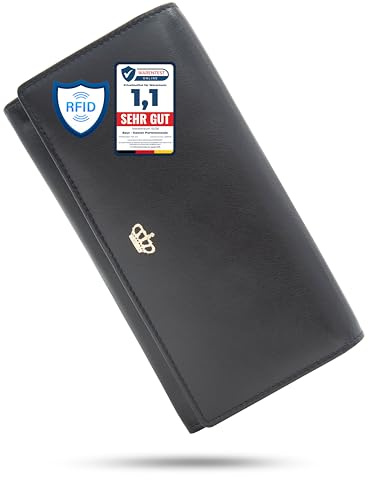 Baur Damen Geldbörse – Echtes Nappaleder mit RFID-Schutz – Großes Portemonnaie mit Druckknopfverschluss, 18 Kartenfächern und Münzfach mit Metall-Reißverschluss Reißverschluss – Vollleder (Schwarz)