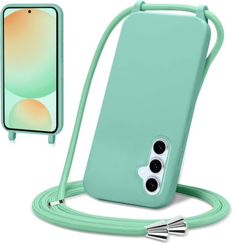LIUKM För Samsung Galaxy A56 5G Rep Fodral, Flytande Silikonfodral med Halsband och Mjukt TPU-Bälte Anti-Shock, Fodral för Samsung Galaxy A56 5G - Grön