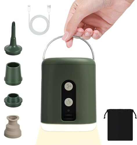 Gonfleur Matelas Gonflable - Mini Gonfleur Electrique - Pompe Electrique avec 4 Buses d'air - Pompe Sac sous Vide - Batterie 1600mAh, gonflage et dégonflage pour lit pneumatique