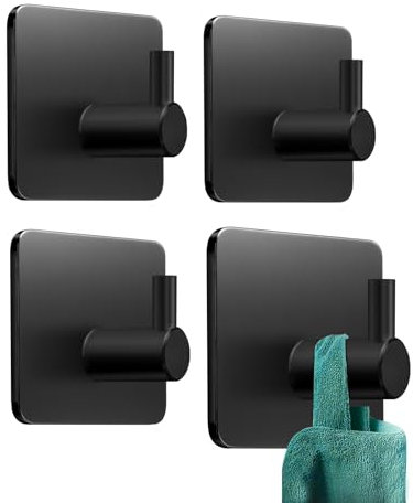 KollyKolla Ganci Adesivi Autoadesivi Acciaio Inox, 4 Pezzi, Ganci Adesivi per Quadri, Senza Forare, per Bagno e Cucina, Rimovibili Senza Tracce, Soggiorno, Ufficio, Multiuso Accessori Bagno, Nero