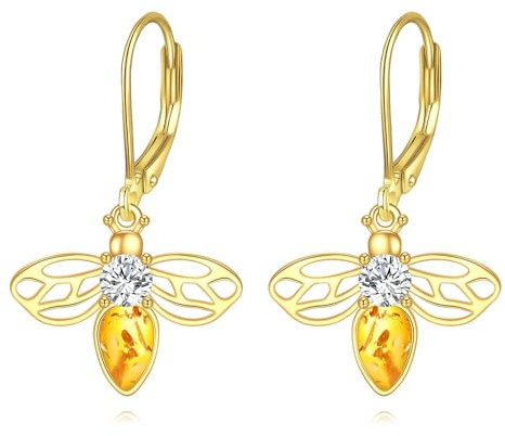 925 Sterling Silber Biene Ohrringe Gold Bernstein Schmuck Geburtstagsgeschenke für Damen Mädchen
