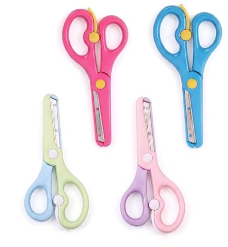 Lahkvor 4 stycken barnsax säkerhet pysselsax, rundad spetssax för barn förskola, gör-det-själv pappershantverk skärövningar, färgglada (rosa, blå, grön, ljusrosa)
