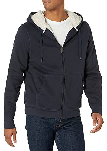 Amazon Essentials Sweat à Capuche avec Fermeture Éclair intégrale et Doublure en Polaire Sherpa Homme, Bleu Marine, XXL