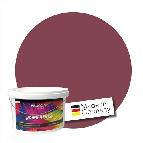 WALLCOVER hochwertige Wandfarbe für Innen | Rot | 5L für 40m² | dunkel Hochdeckende Innenfarbe Matt (Klasse 1) | Profi Qualität aus Deutschland