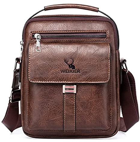 A-QMZL Men's Shoulder Bag Messenger Bag PU Leather Business Travel Crossbody Pack Satchel Side Bag Casual Handbags men's bag for Working HikingTraveling Daily Use (dark brown)