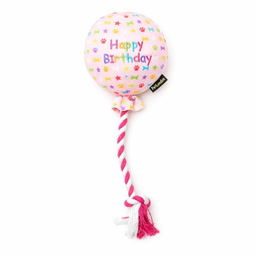 Pet London Birthday Pink Balloon Dog Toy - Celebrate Dog's Happy Birthday - Plush colourful Rainbow Confetti Pattern Dog Party Gift-Perfect Pup Special Day Present-UK Designer Brand-BDAY or Adoption