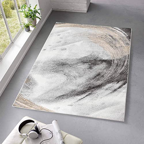 Taracarpet Kurzflor Teppich fürs Wohnzimmer Schlafzimmer und das Kinderzimmer Moderner Designerteppich TC-Fashion 6116 Circle grau-beige 120x160 cm