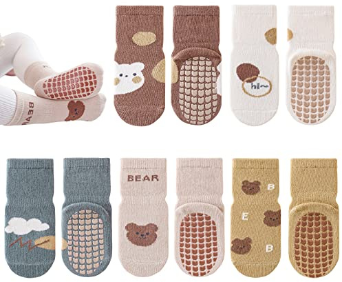 Chaussette Antiderapante Bébé 5 Paires Coton Chaussette Bebe Enfant Semelle en silicone Antidérapant Chaussettes Enfant pour Printemps Automne Hiver Convient Aux 0-12 Mois/1-3Ans/3-5Ans
