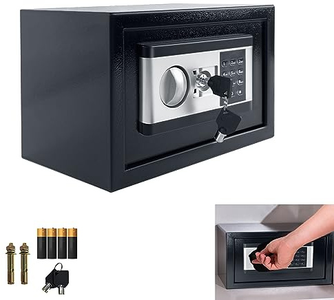 YRHome Mini Tresor für Zuhause 34L Safe Tresor Klein Möbeltresor Hotelsafes Eisenstahl mit Digitaler Passwort & 2 Sicherheitsschlüssel & Batteriebox & Alarmfunktionen & Innenbeleuchtung Minisafe