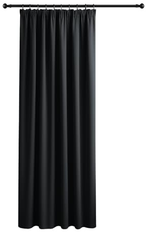Yorkshire Bedding Pencil Pleat Curtains for Bedroom 66x84 Inch Black Curtains Room Darkening Super Soft Light Blocking Blackout Curtains Single Panel with Tieback