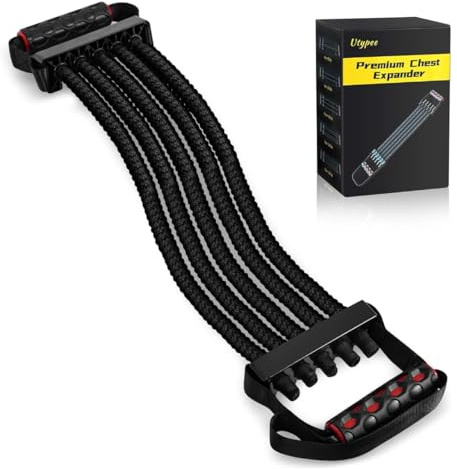 Chest Expander for Men, Adjustable Resistance Band Chest Trainer Braided Premium Latex, 60-300Lb, HomeGym Strength Training 5 Bands with Handles & Foot Strap