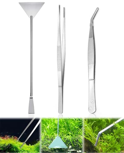 Elfinfi 3 en 1 Aquarium Accessoires Kit, Acier Inoxydable Accessoire Aquarium avec Pince à épiler et Pelle, Aquascaping, Antirouille Pince Aquarium pour Poissons et Plantes D'Aquarium