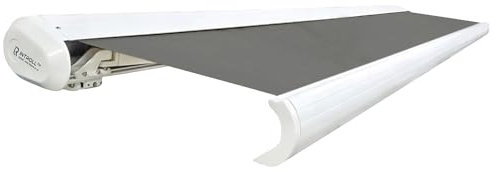 INTELROLL INT500 FULL Cassette Retractable Awning Canopy 4m x 3m / 13’1″ x 9’10” for Garden Patio or Shop Front MANUAL WHITE Frame Shadow GREY ACRYLIC 320gsm Fabric