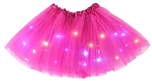 TEROTY Women's LED Tutu Skirts Layered Ballet Dance Tulle Skirt Light Up Skirts for Halloween Party Costume (UK, Alpha, One Size, Regular, Regular, Standard, Rose)