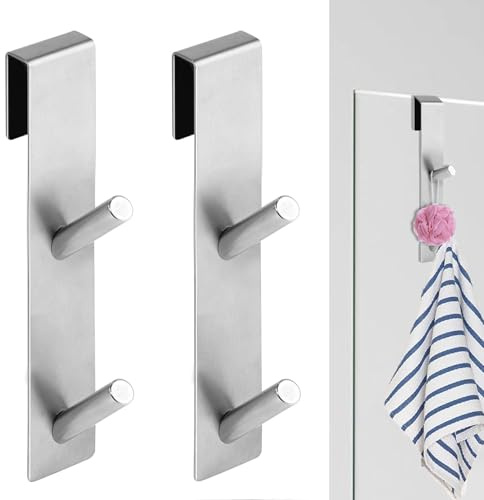 2 Pezzi Doppio Gancio Ganci per Porta Della Doccia Schermo per Gancio per Doccia Ganci per Doccia Senza Perforazione Gancio per Doccia da Parete in Vetro per Accappatoi e Asciugamani (17,8 cm/argento)
