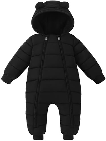 XMWEALTHY Snow Suit for Kids Infant Winter Coat 3-6 Months Unisex Newborn Clothes Cute Warm Toddler Jumpsuit Romper Black