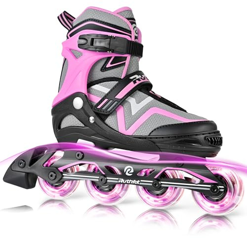 Ruthfot Patines en línea ajustables para niños y niñas, patines luminosos para niños de 6 a 12 años de edad, patines luminosos al aire libre para mujeres y hombres
