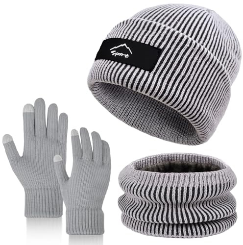 Winter Beanie Hats Scarf Gloves Set Slouchy Beanies Hat Knit Skull Cap Thick Neck Warmer for Men Women