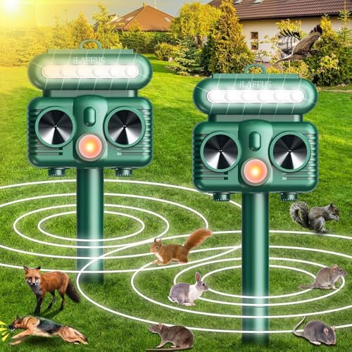 Pack of 2 Cat Deterrent for Gardens, Solar Ultrasonic Animal Repellent, Waterproof with PIR Motion Sensor Activated, Cat Deterrent for Foxes, Squirrels and Rodents