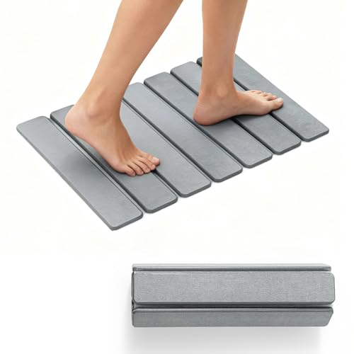 Alfombrilla de baño Absorbente de Piedra-alfombra diatomita baño - Secado rápido, antideslizante, absorbente y plegable para baño y cocina - alfombra diatomita (Gris claro, 30*40)