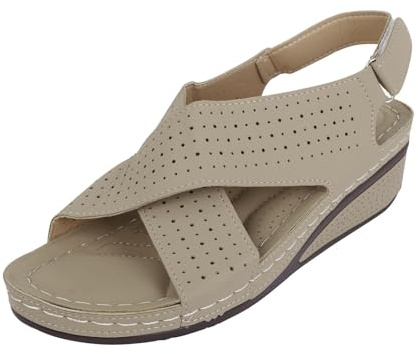 Sandali Donna Pianta Larga Sandali Donna Hook Loop Slope Sandals Hollow Heelbreathable Women'S Fashion Casual Women'S Sandals Gioiello Estive Sandalo Comodo (Beige 38)
