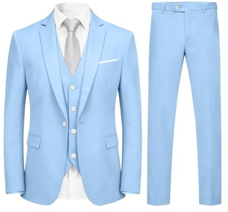 Costume homme Un Boutons Mode Slim fit Trois Pièces Elégant Business Mariage -Bleu Clair - Taille M