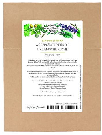 Hierbas aromáticas para la cocina italiana- Set de de semillas con 5 variedades de hierbas italianas usadas tradicionalmente en recetas para antipasti, pizzas y pastas