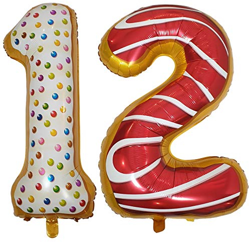 DIWULI Luftballon 12 Geburtstag XL Sweet Donut - Zahl 12
