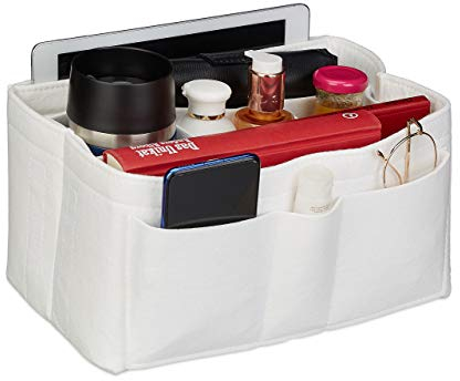 Relaxdays Taschenorganizer Handtasche, Filz, viele Fächer, entnehmbarer Trenner, Handtaschenorganisator, Größe M, weiß 10035785_58