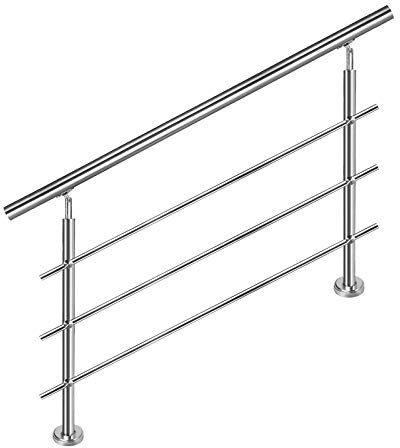 Aufun Corrimano in acciaio inox, 120 cm, ringhiere per scale interne ed esterne con 2 pali per scale, parapetto, balcone (120 cm, 3 barre trasversali)