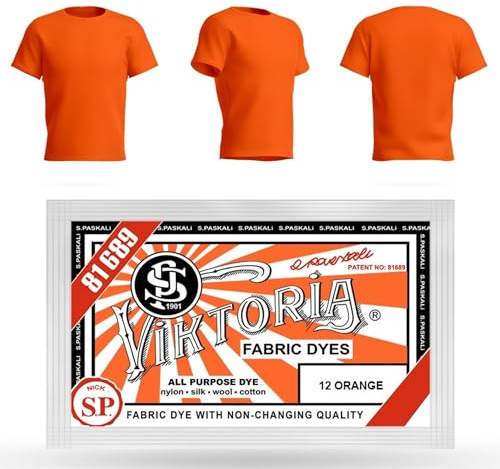 HOPS Textile Dye, 10g (12 Orange), Dye for Fabric, 58 Colors, Dyes 200g Fabric, Compatible with Cotton, Linen, Silk, Wool, Viscose, Nylon, Combine, Satin, Wood, Plastic, Not for Polyester
