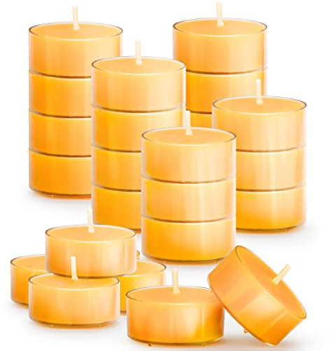 25PCS Pure Beeswax Tealight Candles, Natural Scent, Clear Cup