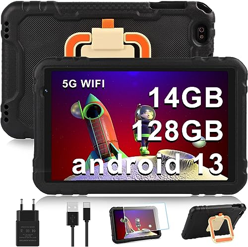 AOCWEI x500 Tablet 10 Zoll, 14 GB RAM 128GB ROM (512GB TF) Android 13 Tablet PC, Octa-Core, 5GWiFi, Bluetooth 5.0, 5MP+8MP Kamera, Google GMS, 8000mAh Eva Schutzhülle-Schwarz