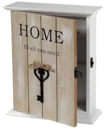 MECSAL CASALINGHI Armadietto Porta Chiavi, Cassetta in Legno, Porta Chiavi da Parete, Con Decorazione Home, 20x7x24 Cm (Effetto Legno)